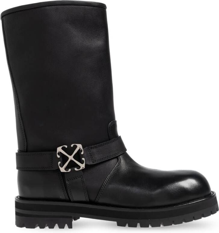 Off White Leren Enkelboots