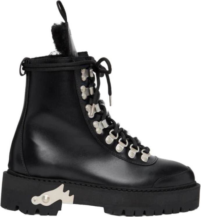Off White Leather Hiking Boot Dames Zwart