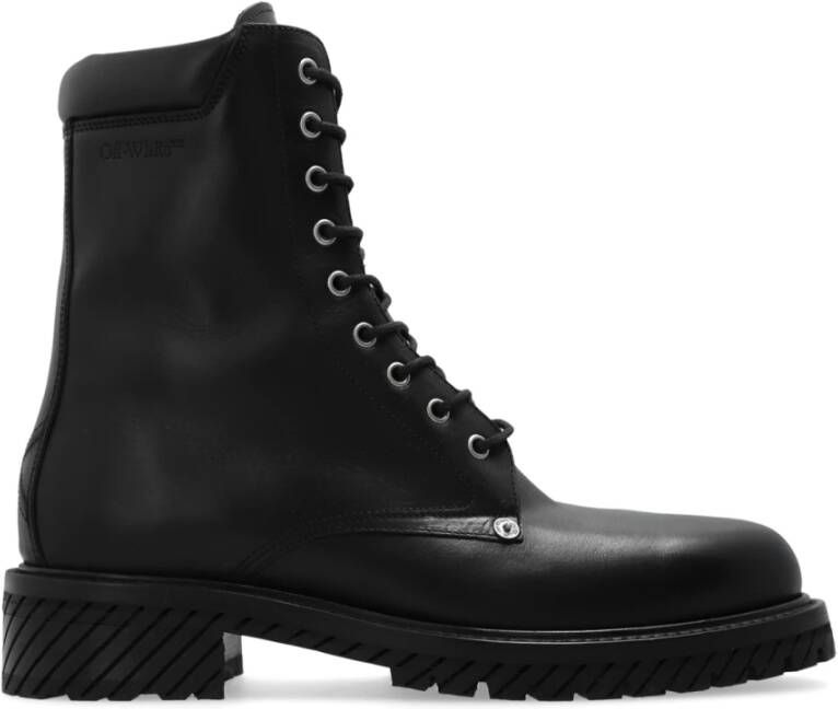 Off White Zwarte Leren Veterschoenen Black Heren