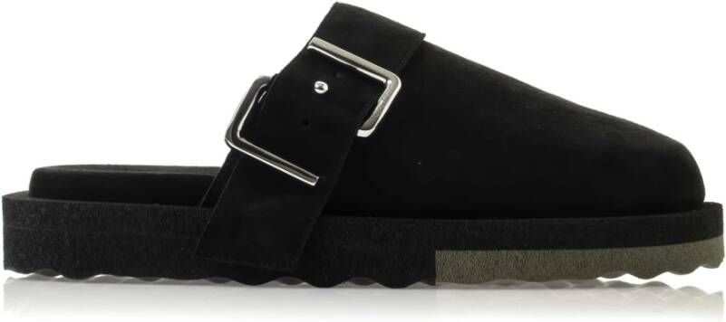 Off White Leren Muiltjes voor Casual Elegantie Black Heren
