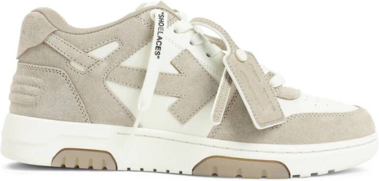 Off White Leren Sneakers in Neutrale Tinten