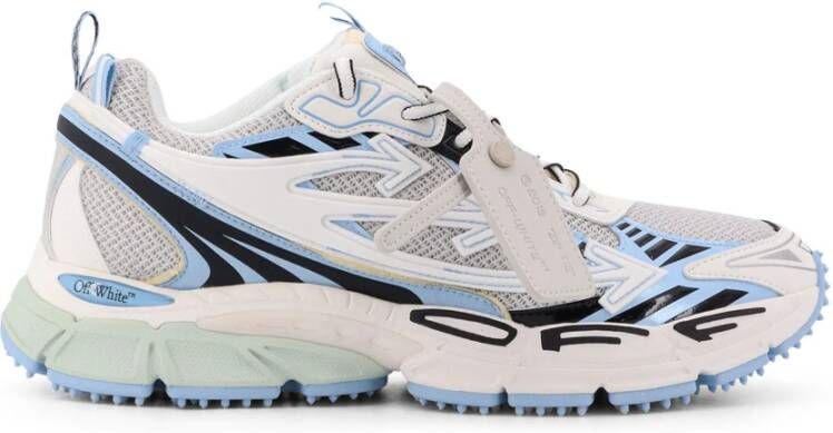 Off White Mesh Leren Sneakers Veters Rubber Zool