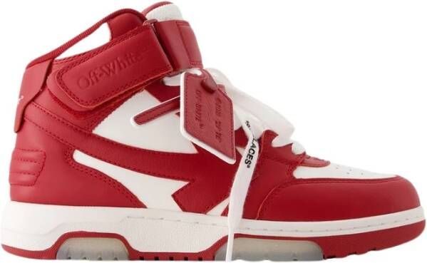 Off White Mid Top Sneakers van glad kalfsleer Rood Dames