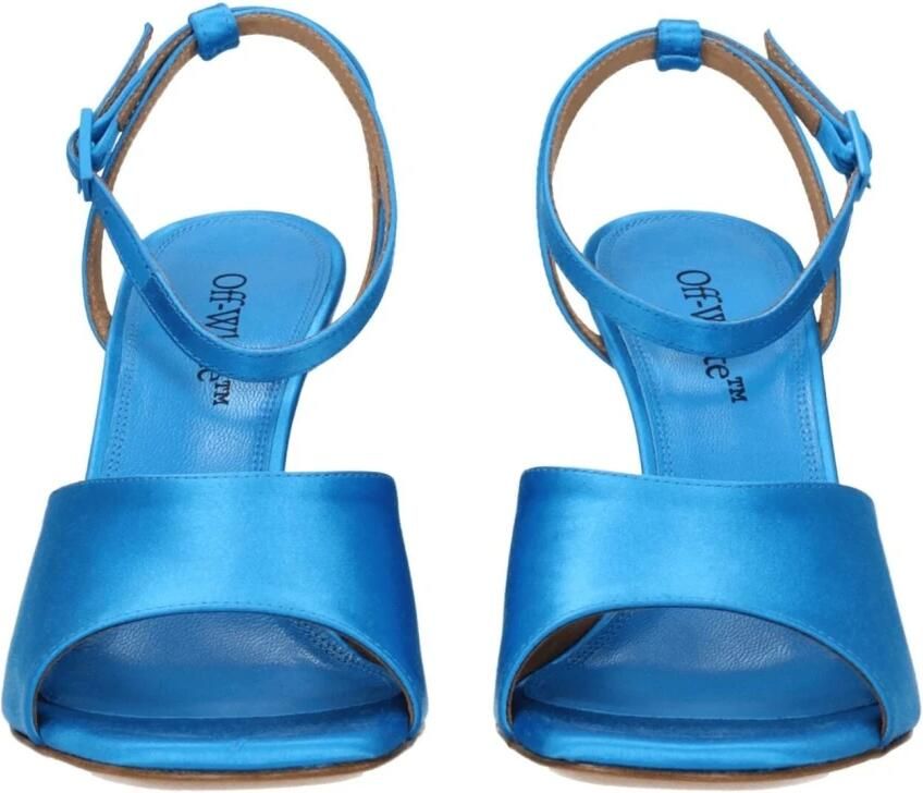 Off White Blauwe Satijnen Stiletto Hakken Sandalen