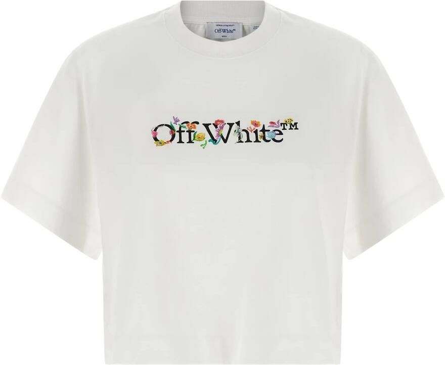Off White Bookish Flower Cropped T-Shirt
