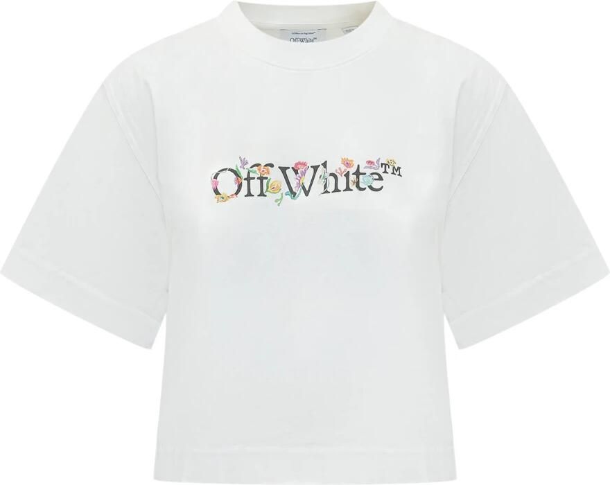 Off White Bookish Glowing Flower Crop T-shirt