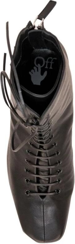 Off White Elegante Zwarte Leren Enkellaarzen Zwart Dames - Foto 3