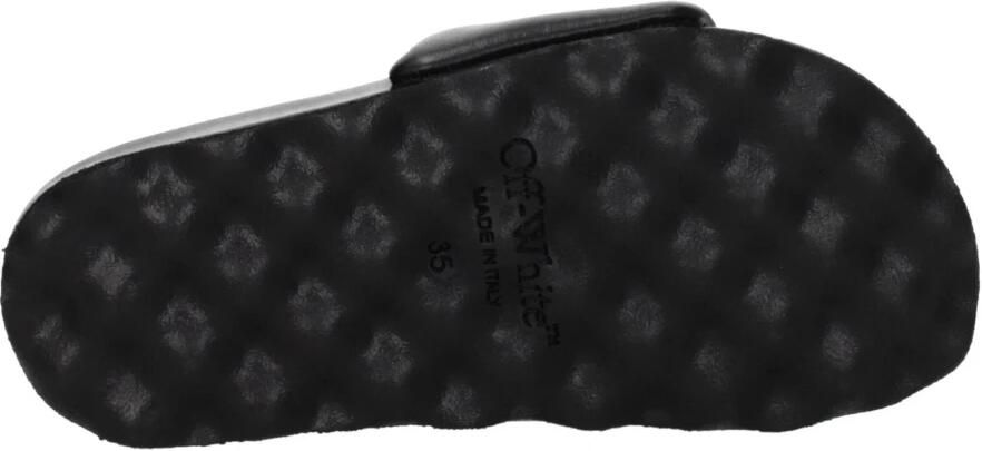 Off White Zwarte leren slippers sandalen