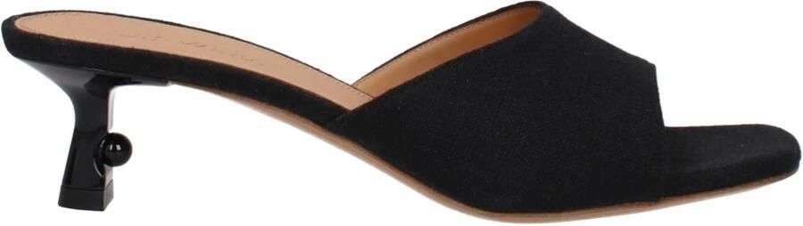 Off White Zwarte Linnen Sandaal Mid Hakken