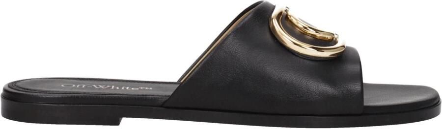 Off White Off-White Zwarte Leren Slippers