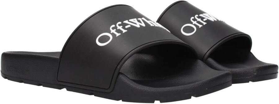 Off White Zwarte Katoenen Slippers Sandalen Frontlogo - Foto 4