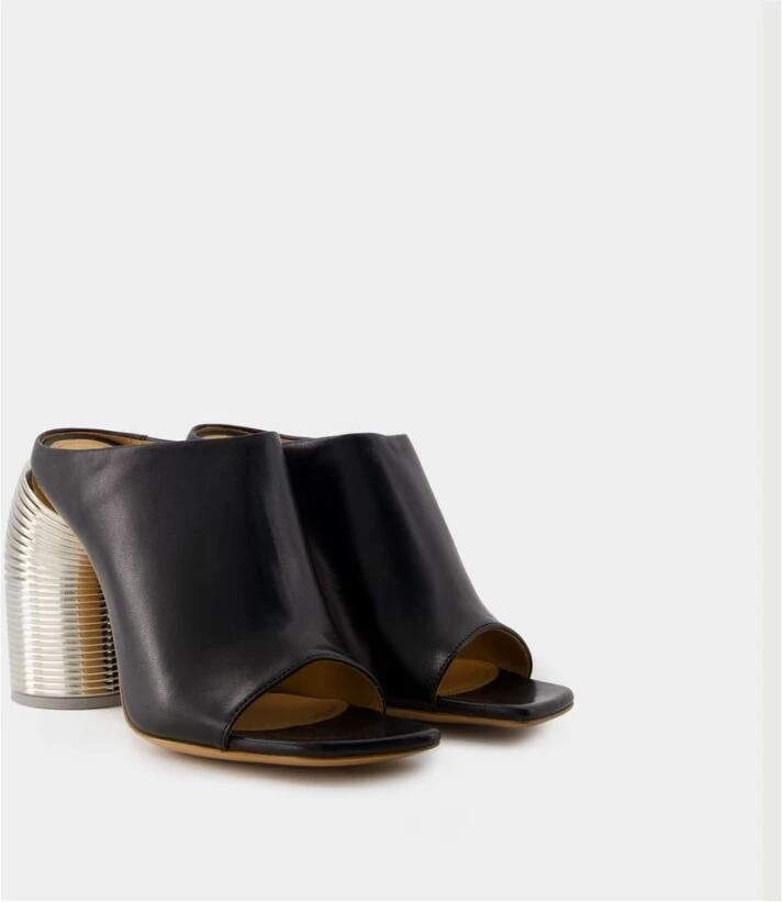 Off White Silver Spring Mules Leer Zwart Zilver Black Dames