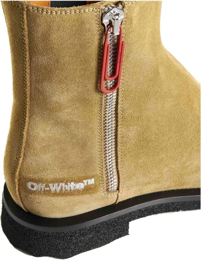 Off White Suède Enkellaarzen met Zijlogo