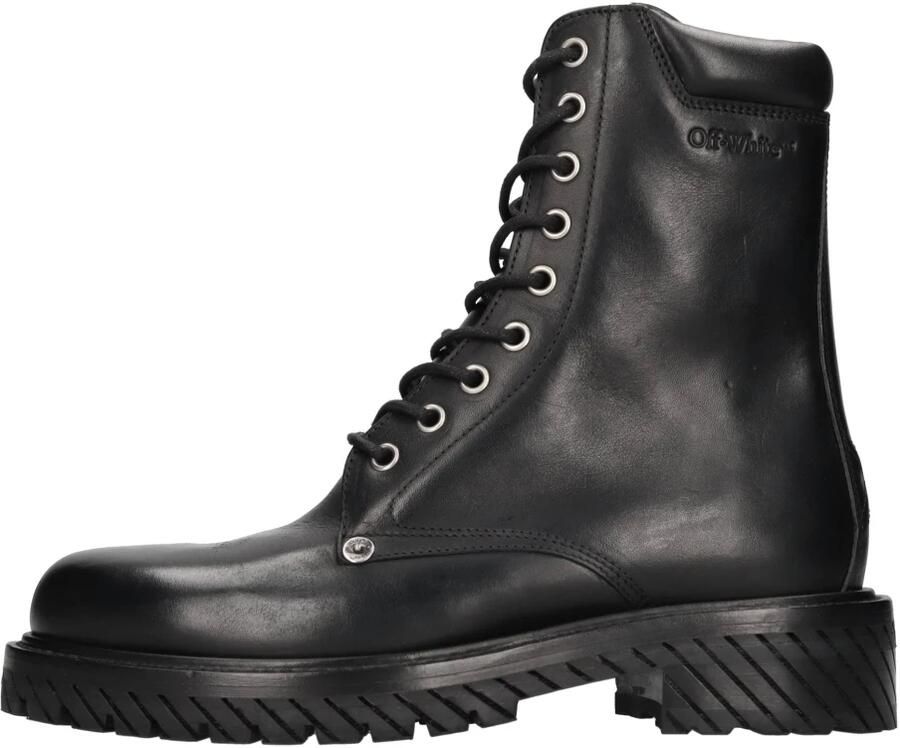 Off White Zwarte Leren Veterschoenen Black