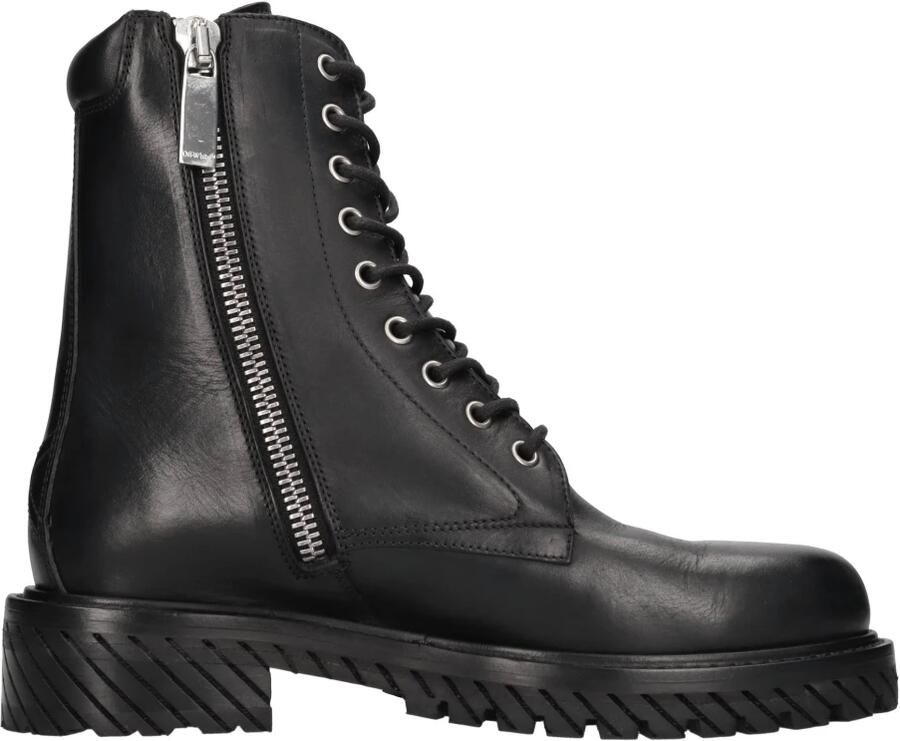 Off White Zwarte Leren Veterschoenen Black Heren