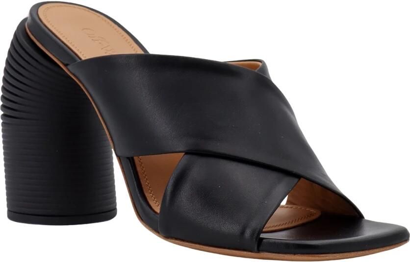 Off White Zwarte Leren Sandalen Lente Hak