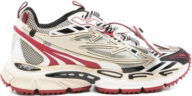 Off White Rode Mesh en Synthetisch Leren Sneakers