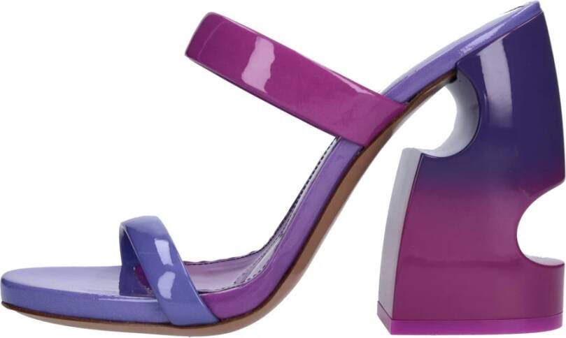 Off White Fuchsia Leren Muiltjes met Meteor Detail