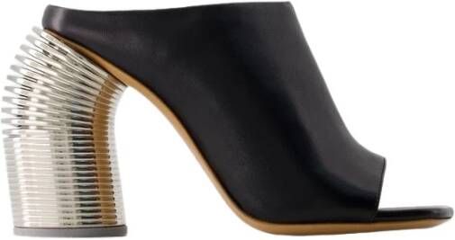 Off White Silver Spring Mules Leer Zwart Zilver Black Dames