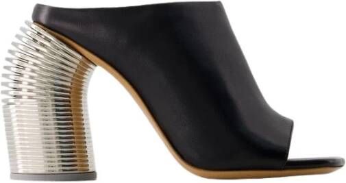 Off White Silver Spring Mules Leer Zwart Zilver Zwart Dames