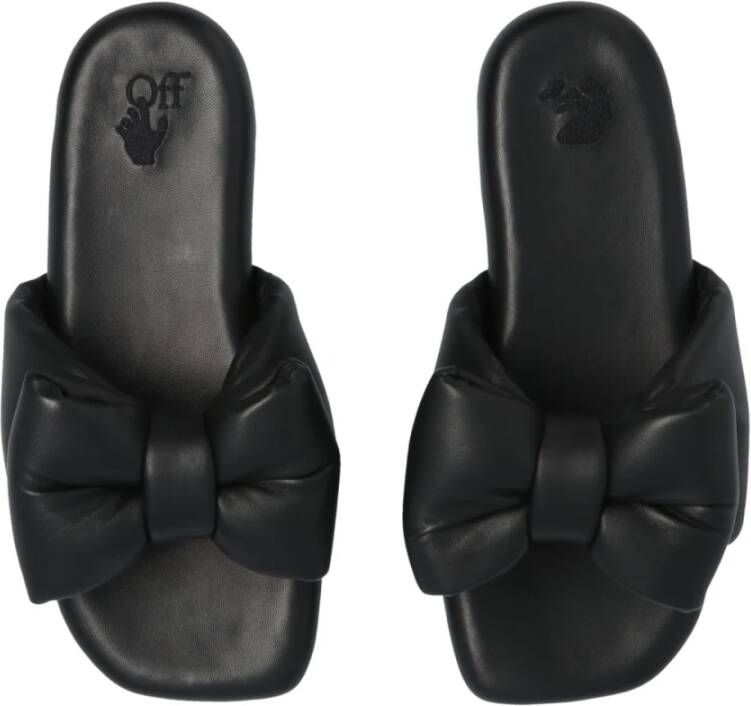Off White Zwarte Leren Pantoffels met Geborduurd Logo Black Dames