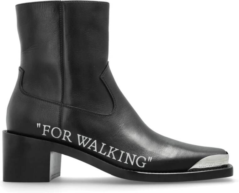 Off White Voor het lopen Texaanse leren enkellaarzen met hak