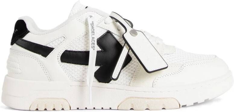 Off White Wit Zwart Mesh Leren Sneakers