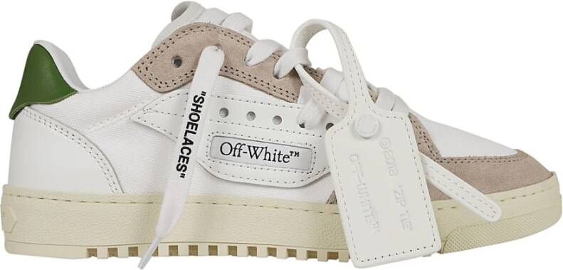 Off White Witte Leren Sneakers met Groene Patch Multicolor Dames