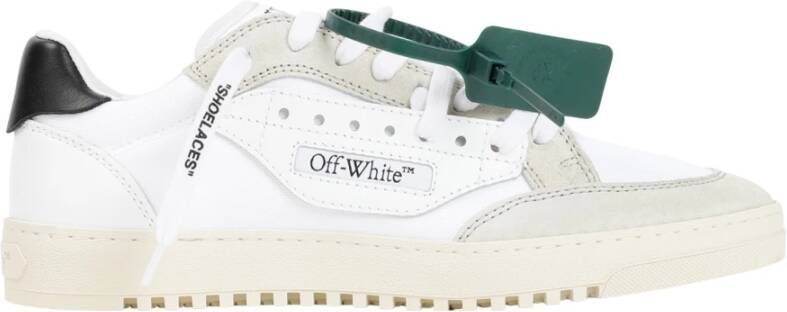 Off White Witte Leren Sneakers Ronde Neus Vetersluiting Multicolor Heren
