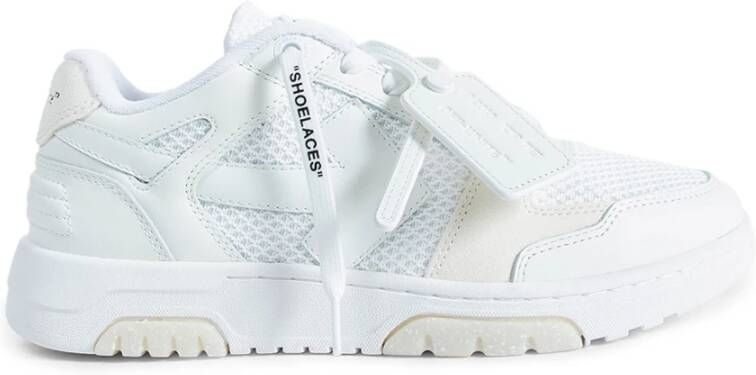 Off White Witte Mesh Leren Kant Sneakers