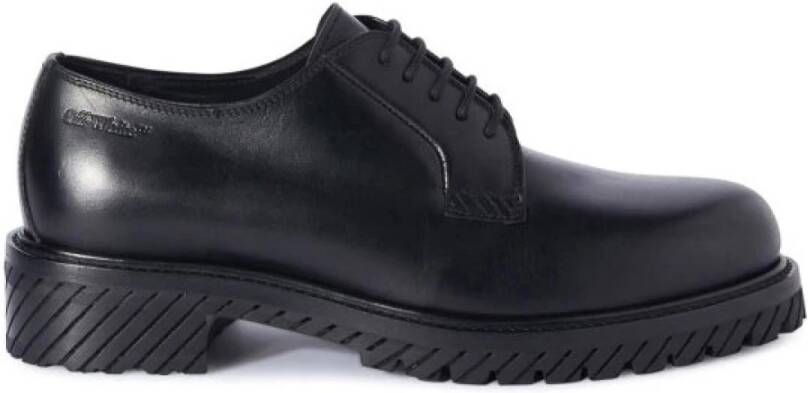 Off White Zwarte leren Derby schoenen met ronde neus