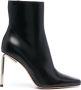 Off White Zwarte Leren Enkellaarzen Black Dames - Thumbnail 1