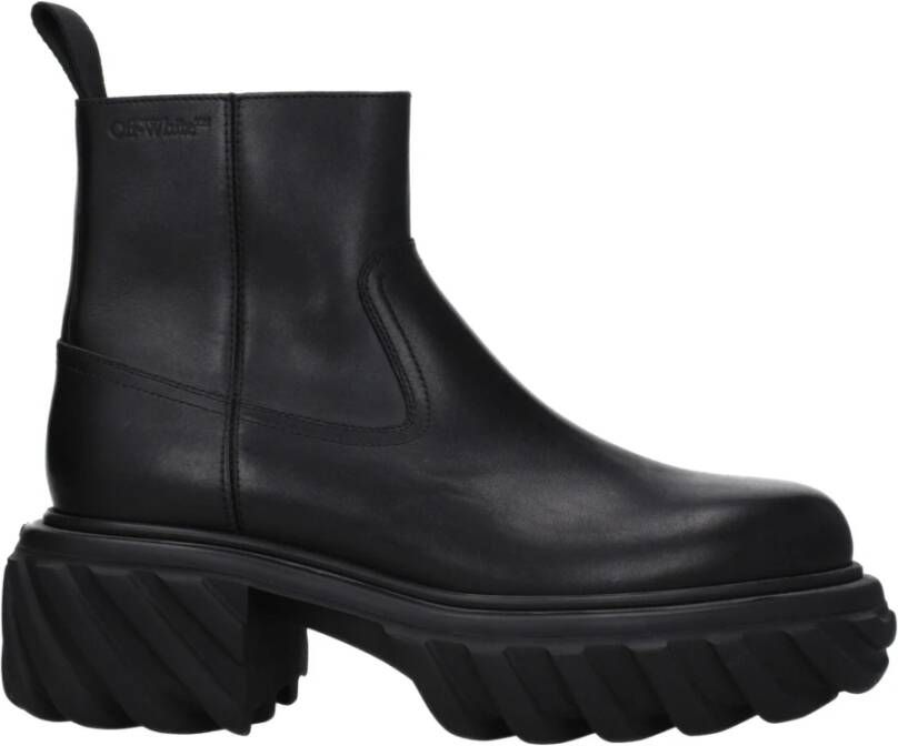 Off White Zwarte Leren Motorlaarzen Black Heren