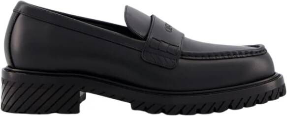 Off White Zwarte leren loafers met reliëflogo