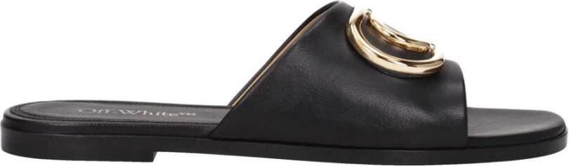 Off White Zwarte Leren Slippers Sandalen