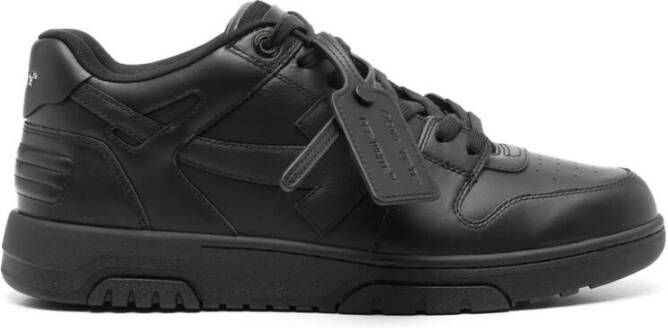 Off White Zwarte Leren Sneakers met Logo Patch
