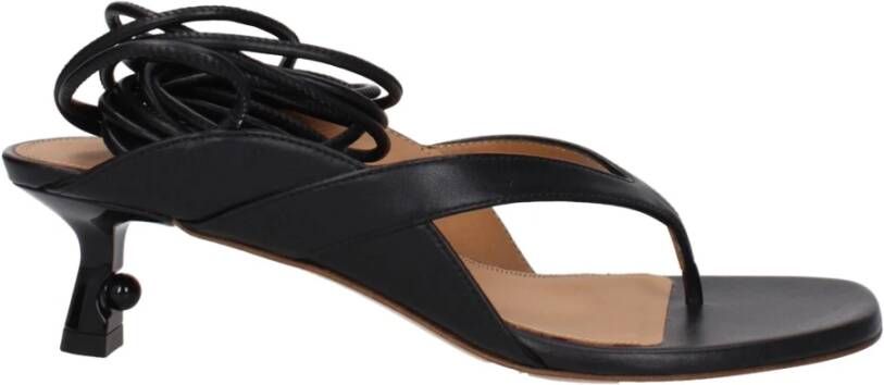Off White Zwarte leren teenslipper