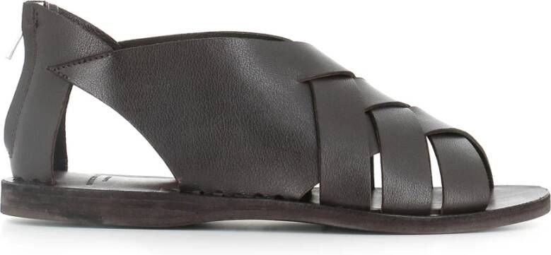 Officine Creative Donkerbruine Leren Geweven Sandalen