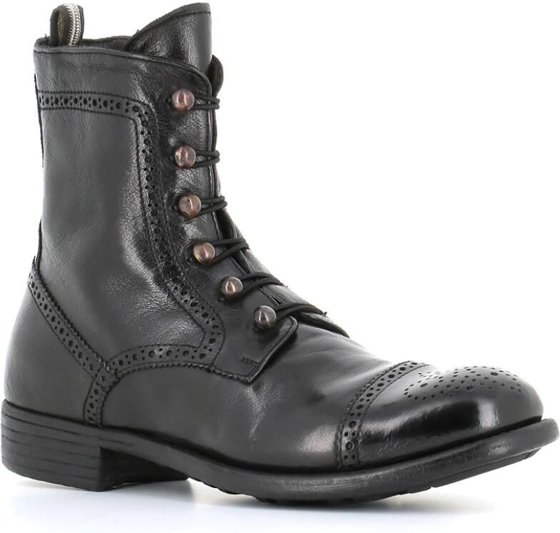 Officine Creative Zwarte leren enkellaarzen met elastische veters