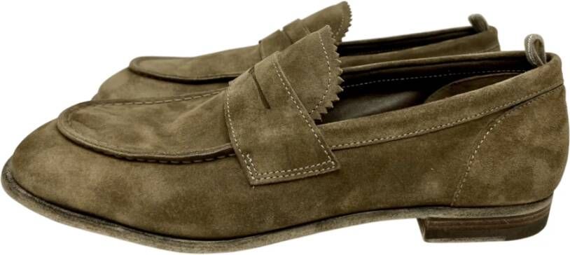 Officine Creative Velours Loafer Olivbeige leren zool