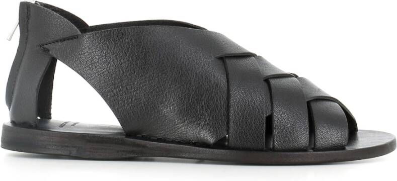 Officine Creative Zwarte leren geweven sandalen met rits