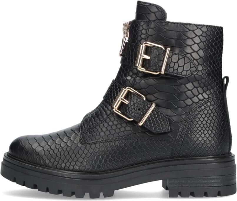 Omoda Zwarte Bikerboots met Slangenprint