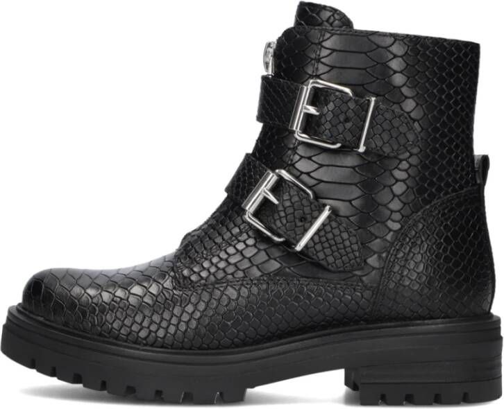 Omoda Zwarte Biker Boots met Slangenprint