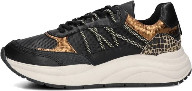 Omoda Zwarte lage sneakers met bronzen accenten