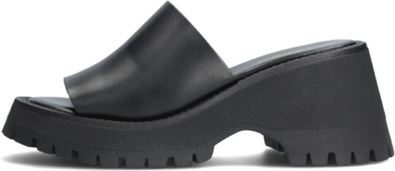 Omoda Zwarte leren chunky hak sandaal