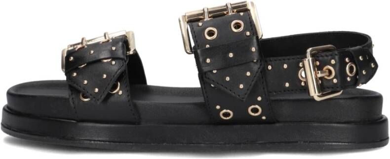 Omoda Zwarte leren sandalen met gouden details