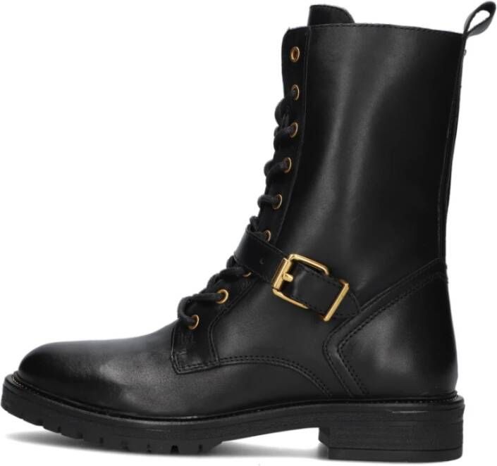 Omoda Zwarte leren veterschoenen met gouden details
