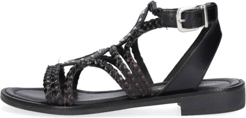 Omoda Zwarte sandalen met studs en gevlochten bandjes