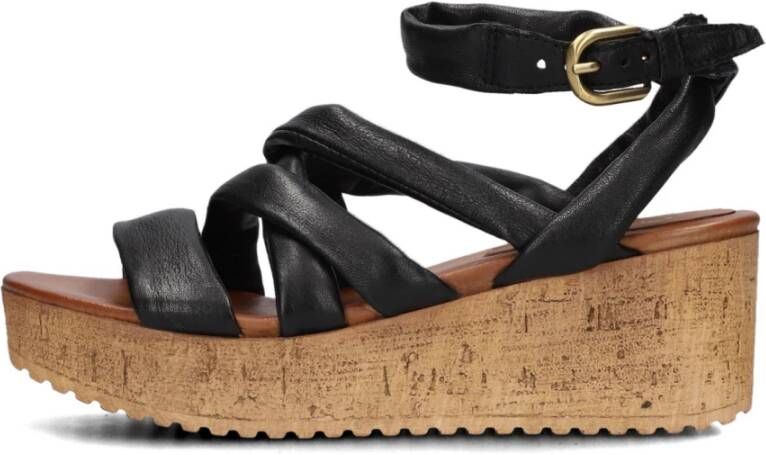 Omoda Zwarte sleehak sandalen met gewatteerde bandjes