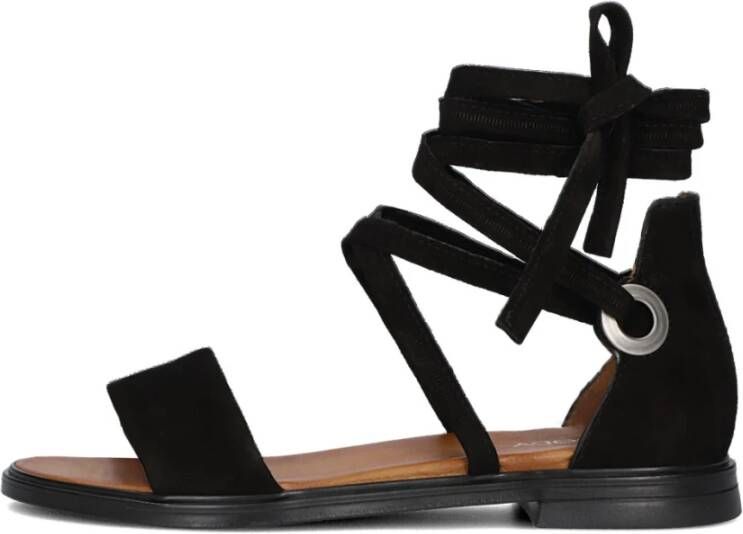Omoda Zwarte Suède Sandalen met Enkelwikkel